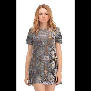 Zara Knit Size Small Multicolored Velvet Burnout Pattern Mini Tunic Dress